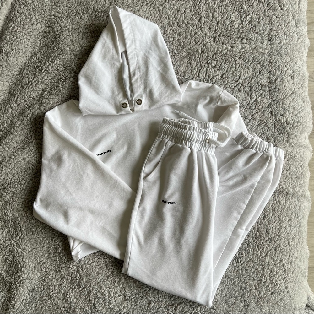 Custom Made White Sport Costume, Size XS, Cropped Hoodie and Joggers